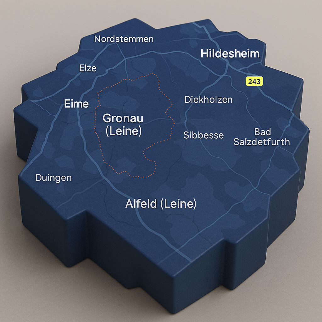 Karte des Servicebereichs Gronau (Leine), Hildesheim und Umgebung